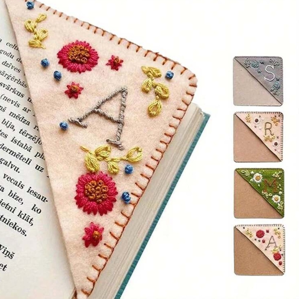 1pc, Personalized Hand Embroidered Corner Bookmark